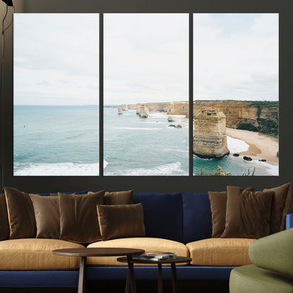 70095633-MGV-CV-36X24-Twelve Apostles Wall Art Canvas Print, Framed Coastal Cliffs Art Picture Print, Rugged Rock Formations Perfect Minimalist Coastal