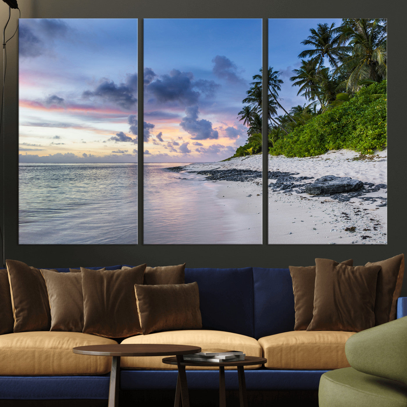 75045485-MGV-CV-36X24-Tropical Beach Wall Art Canvas Print, Framed Sunset Glow Art Picture Print, Palm Tree Coast Perfect Tropical Coastal Decor Artwork