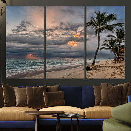 62574547-MGV-CV-36X24-Tropical Storm Wall Art Canvas Print, Framed Moody Beach Art Picture Print, Dramatic Sky Perfect Tropical Coastal Decor Artwork