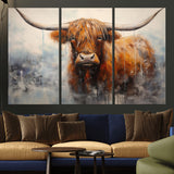 X61001-MGV-CV-36X24-Scottish Highland Wall Art Canvas Print, Framed Longhorn Art Picture Print, Western Cow Perfect Farmhouse Decor Artwork
