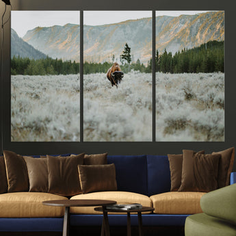 41674074-MGV-CV-36X24-Bison Wall Art – American Buffalo Wildlife Photography Canvas Print, Western Mountain Landscape Artwork Rustic Nature Decor for