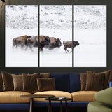 61161423-MGV-CV-36X24-Running Bison Herd Wall Art – Winter Buffalo Canvas Print, Wildlife Photography Decor for Rustic Living Room, Farmhouse, Lodge,