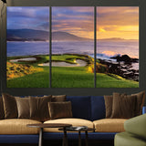 39644075-MGV-CV-36X24-Golf Course Wall Art – Coastal Sunset Canvas Print, Scenic Oceanfront Fairway Landscape Decor for Office, Man Cave, or Living Room