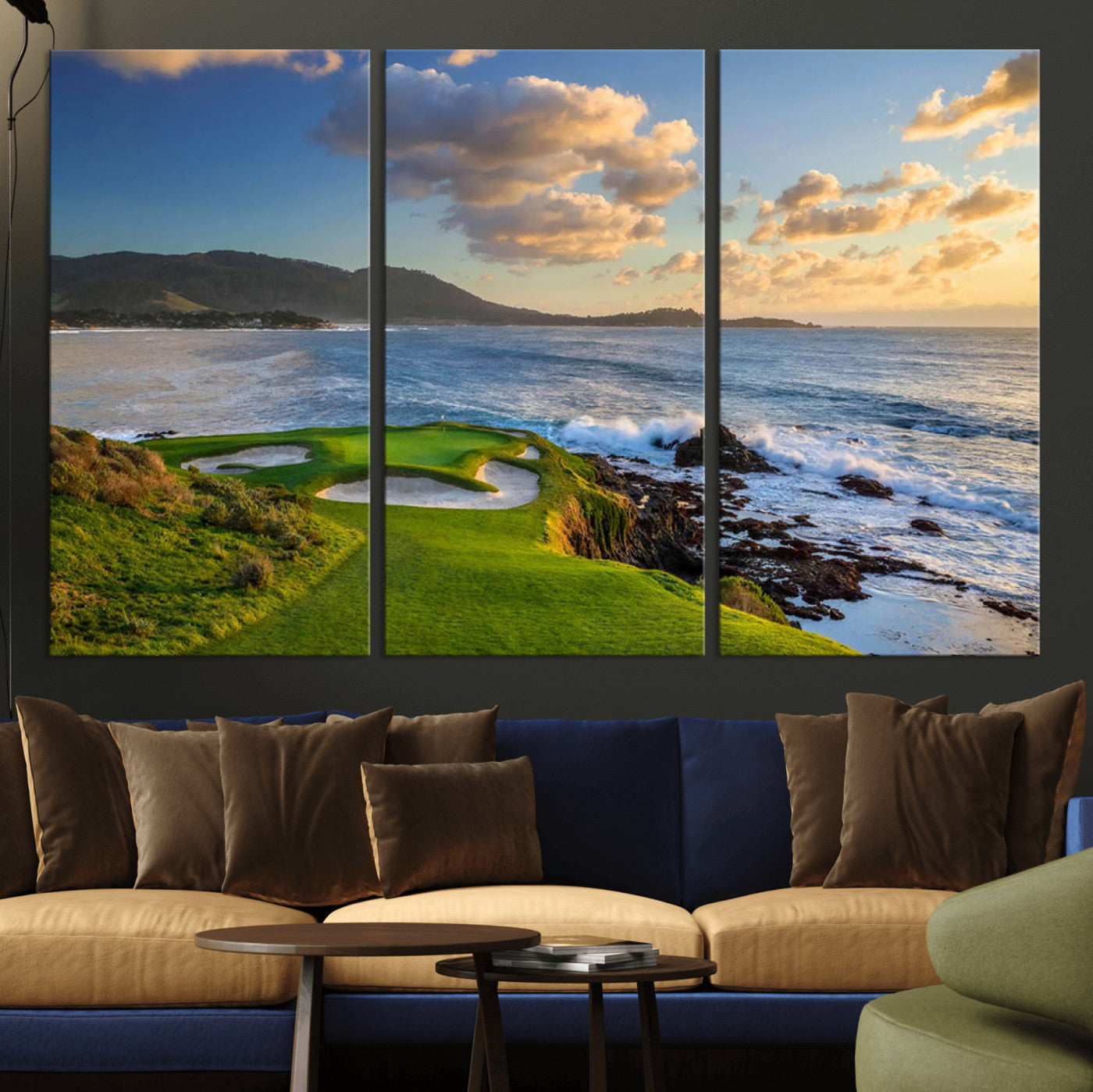 50107048-MGV-CV-36X24-Golf Course Wall Art – Coastal Ocean View Canvas Print, Scenic Fairway Landscape Decor for Office, Man Cave, Bedroom, or Living