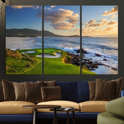 50107048-MGV-CV-36X24-Golf Course Wall Art – Coastal Ocean View Canvas Print, Scenic Fairway Landscape Decor for Office, Man Cave, Bedroom, or Living