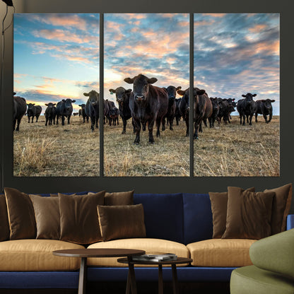 13867292-MGV-CV-36X24-Black Cattle Wall Art – Rustic Ranch Herd Canvas Print, Western Farmhouse Country Landscape Decor for Living Room, Office, or