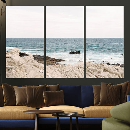 25481980-MGV-CV-36X24-Ocean Coastal Wall Art – Rocky Shoreline and Waves Canvas Print, Serene Beach Landscape Decor for Living Room, Bedroom, or Office