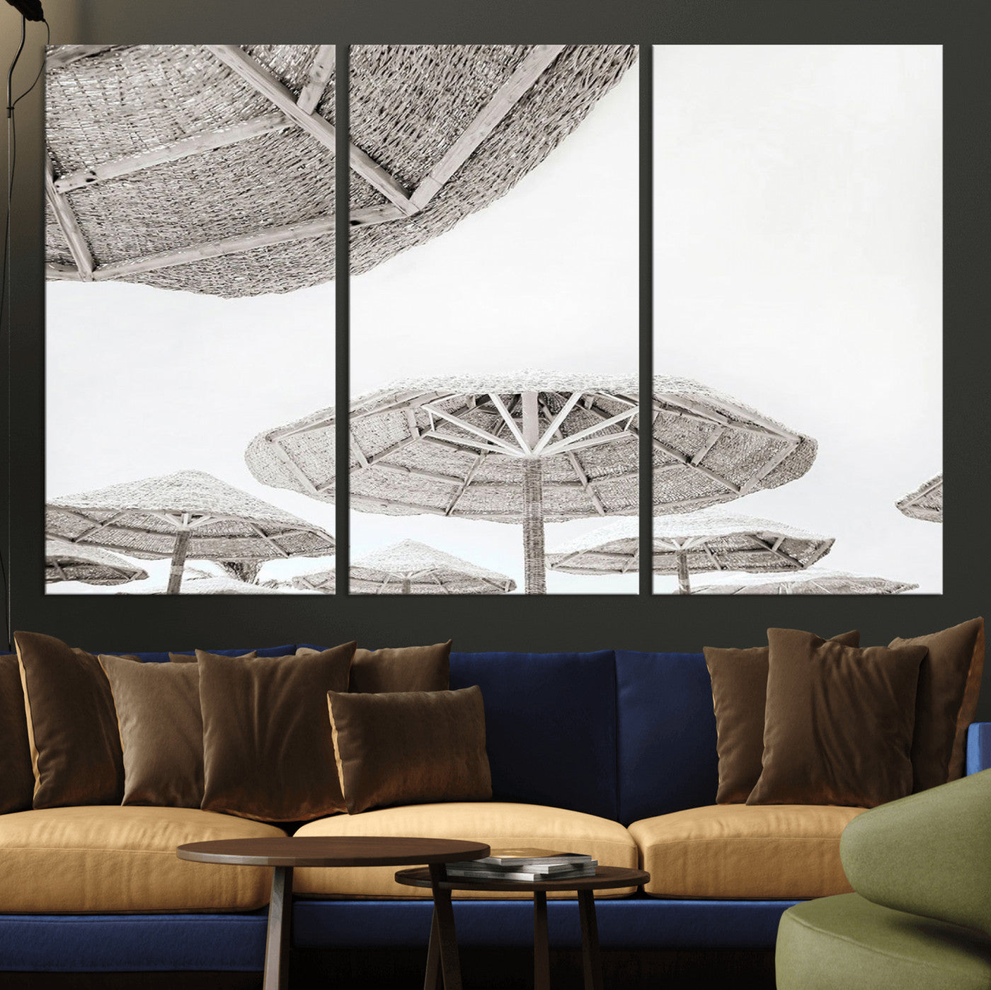 97043123-MGV-CV-36X24-Beach Umbrella Wall Art – Minimalist Coastal Canvas Print, Woven Parasol Summer Decor for Bedroom, Living Room, or Modern Beach