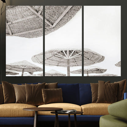 97043123-MGV-CV-36X24-Beach Umbrella Wall Art – Minimalist Coastal Canvas Print, Woven Parasol Summer Decor for Bedroom, Living Room, or Modern Beach