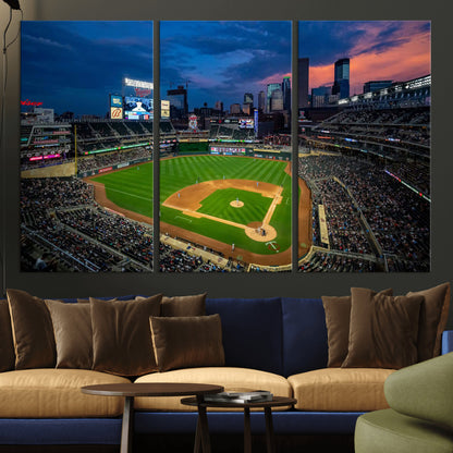 68222753-MGV-CV-36X24-Baseball Stadium Wall Art – Panoramic Night Game Canvas Print, Sports Decor for Man Cave, Office, Bar, or Living Room