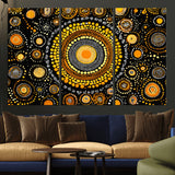 45478523-MGV-CV-36X24-Abstract Circle Wall Art – Bold Black and Gold Dot Painting Canvas Print, Modern Geometric Mandala Style Decor for Living Room or
