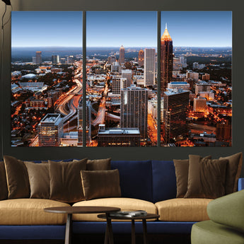 25096967-MGV-CV-36X24-Atlanta Skyline Wall Art – Vibrant Cityscape Canvas Print, Modern Night Lights Urban Decor for Office, Living Room, or Apartment