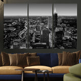 46578567-MGV-CV-36X24-Atlanta Skyline Wall Art – Black and White Cityscape Canvas Print, Modern Urban Night Decor for Office, Living Room, or Apartment
