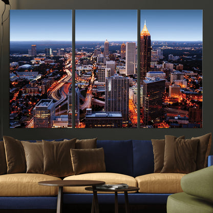 81886632-MGV-CV-36X24-Atlanta Skyline Wall Art – Vibrant City Lights Canvas Print, Modern Urban Cityscape Decor for Living Room, Office, or Apartment