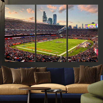 55377093-MGV-CV-36X24-Soldier Field Wall Art – Panoramic Chicago Bears Football Stadium Canvas Print, Game Day Sports Decor for Man Cave, Bar, Office,
