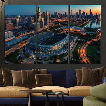 36690345-MGV-CV-36X24-Soldier Field Wall Art – Chicago Bears Stadium Aerial Night Canvas Print, City Skyline Football Decor for Living Room, Office, or