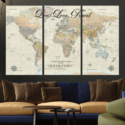 19479008-MGV-CV-36X24-Live Love Travel Wall Art – Detailed World Map Canvas Print, Adventure Decor for Living Room, Office or Bedroom, Travel Gift for