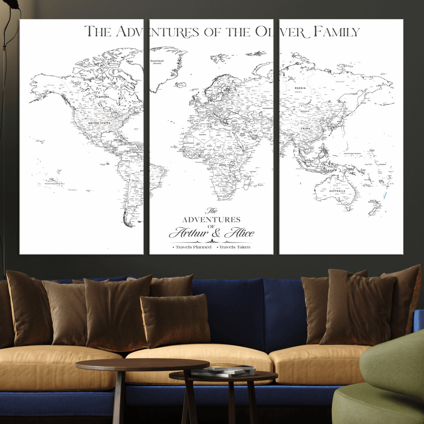 21029247-MGV-CV-36X24-Minimalist World Map Wall Art – Black and White Travel Adventure Print, Modern Family Travel Map Decor for Living Room, Bedroom,