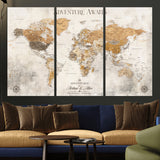99422096-MGV-CV-36X24-Adventure Awaits World Map Wall Art – Neutral Beige Canvas Print, Modern Travel Inspired Wall Decor for Living Room, Bedroom or