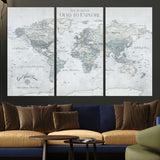 94249974-MGV-CV-36X24-Ours Explore World Map Wall Art – Modern Travel Canvas Print, Neutral Adventure Decor for Living Room, Office, Study, Bedroom,