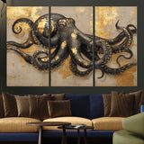 57944271-MGV-CV-36X24-Octopus Wall Art – Black and Gold Nautical Canvas Print, Modern Ocean Inspired Artwork with Elegant Detailing, Coastal Marine