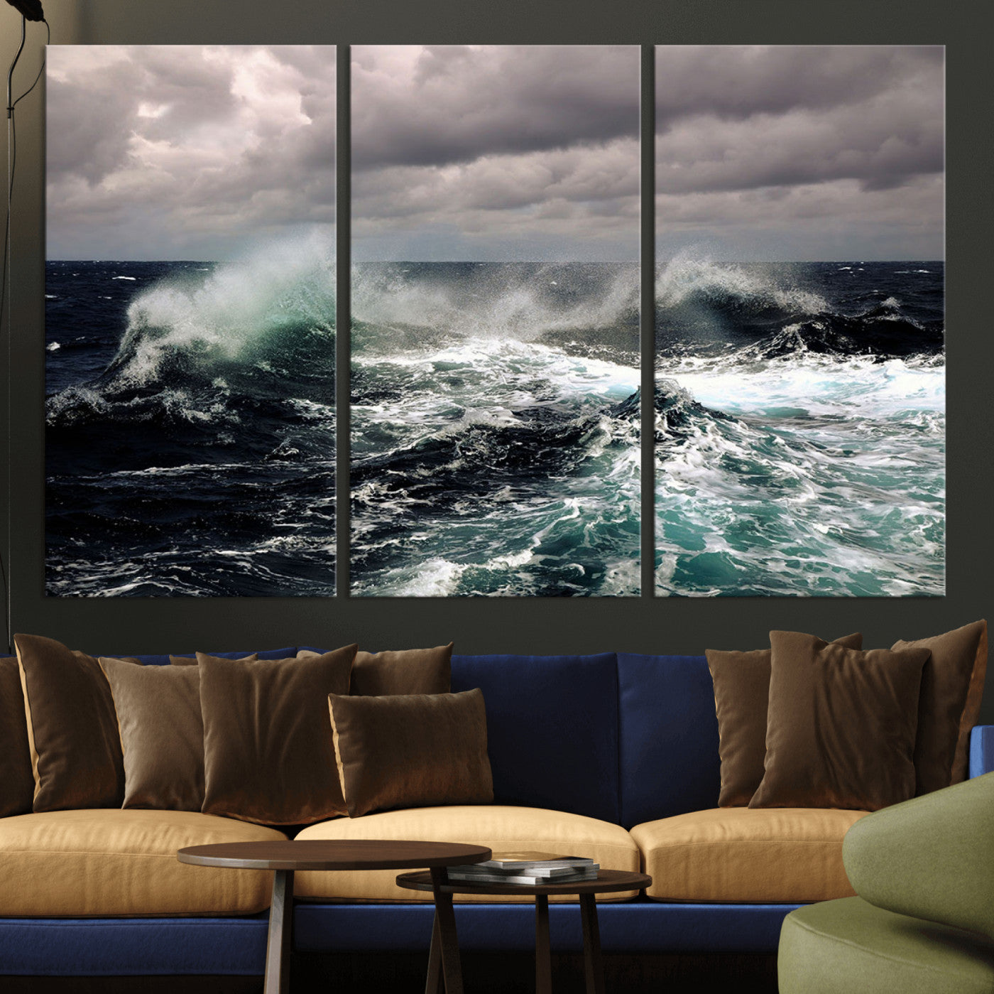38622353-MGV-CV-36X24-Ocean Wave Wall Art – Dramatic Seascape Canvas Print with Stormy Sky and Crashing Sea, Bold Coastal Photography for Living Room,
