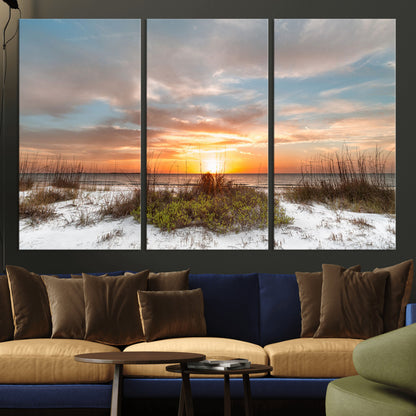 58266230-MGV-CV-36X24-Sunset Beach Canvas Wall Art – Coastal Ocean Landscape Print, Seaside Nature Art for Coastal Chic Decor, Living Room, Bedroom,