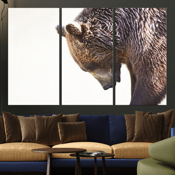 14405507-MGV-CV-36X24-Grizzly Bear Canvas Wall Art – Framed Wildlife Nature Decor, Large Brown Bear Profile Canvas Print for Living Room, Office, or