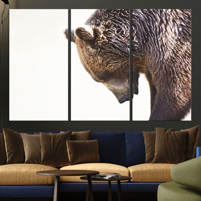 14405507-MGV-CV-36X24-Grizzly Bear Canvas Wall Art – Framed Wildlife Nature Decor, Large Brown Bear Profile Canvas Print for Living Room, Office, or