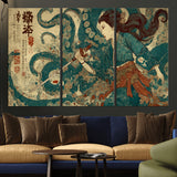 46837670-MGV-CV-36X24-Tsukioka Yoshitoshi Samurai Wall Art Print, Japanese Katana Warrior Canvas Wall Art, Octopus Sea Monster Canvas Print,