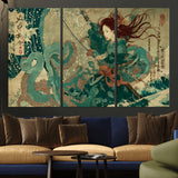 86918027-MGV-CV-36X24-Samurai Warrior vs Octopus Wall Art – Japanese Ukiyo-e Ocean Battle Canvas Print, Traditional Samurai Artwork for Living Room,