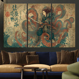 98593115-MGV-CV-36X24-Tsukioka Yoshitoshi Samurai Wall Art Print, Japanese Katana Warrior Canvas Wall Art, Octopus Sea Monster Canvas Print,