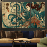 18575670-MGV-CV-36X24-Samurai Woman vs Octopus Wall Art – Japanese Ukiyo-e Ocean Battle Canvas Print, Traditional Warrior Artwork for Living Room,