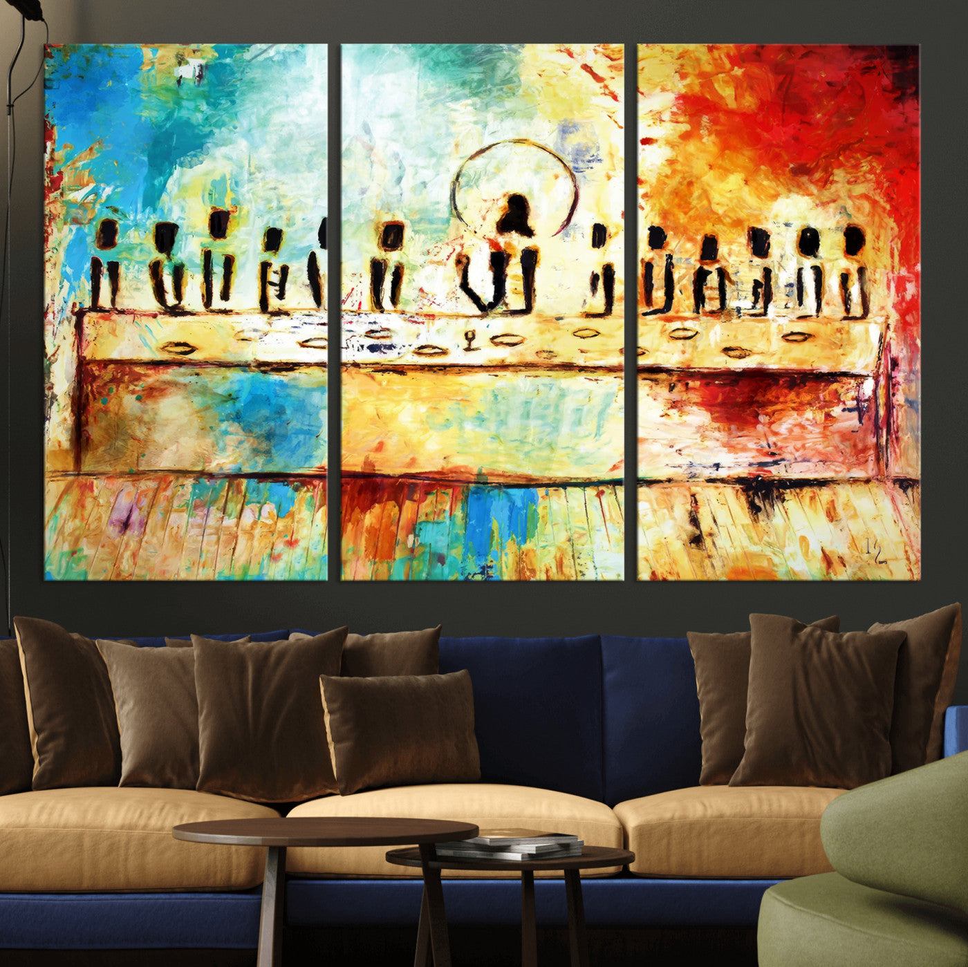 YKE34632598CR-MGV-CV-36X24-Abstract Last Supper with Apostles Wall Art Canvas Print