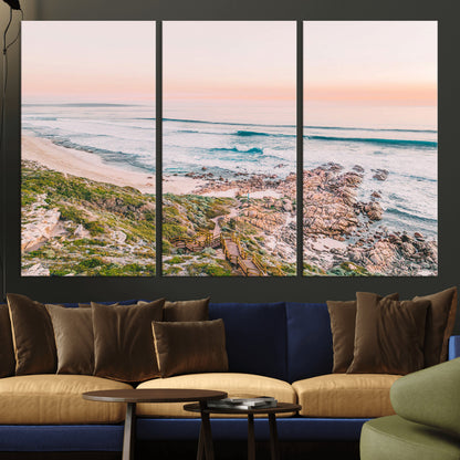 27332135-MGV-CV-36X24-Coastal Sunset Wall Art – Ocean Waves and Rocky Shore Canvas Print, Scenic Seaside Photography Decor for Bedroom, Living Room,