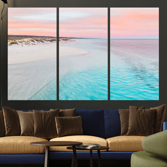 41613614-MGV-CV-36X24-Beach Sunset Wall Art – Pastel Ocean Canvas Print, Turquoise Water and Pink Sky Photography Decor for Bedroom, Living Room, Office