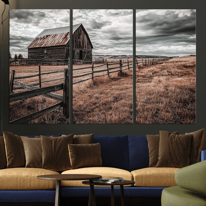 70676381-MGV-CV-36X24-Rustic Barn Wall Art – Weathered Farmhouse Canvas Print, Country Landscape Photography Decor for Bedroom, Living Room, Office,