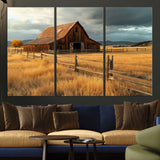 16480179-MGV-CV-36X24-Farmhouse Wall Art – Rustic Barn and Golden Field Canvas Print, Country Landscape Photography Decor for Bedroom, Living Room,