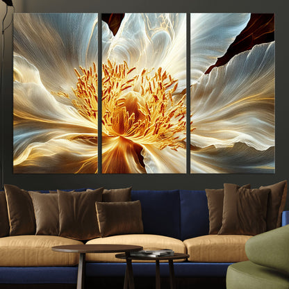 20862576-MGV-CV-36X24-Golden Abstract Flower Canvas Wall Art – Modern Botanical Bloom Print, Elegant Floral Artwork for Living Room, Bedroom, Office