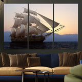 99957679-MGV-CV-36X24-Majestic Sailing Ship Wall Art – Sunset Ocean Voyage, Classic Tall Ship with Wind Filled Sails Canvas Print for Home, Office,