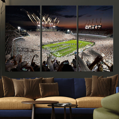 11221988-MGV-CV-36X24-Football Stadium Wall Art – Game Day Crowd with Fireworks, Sports Fan Photography Print, Stadium Decor for Man Cave, Bar, or