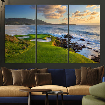 67486665-MGV-CV-36X24-Golf Course Wall Art – Pebble Beach Oceanfront Canvas Print, Coastal Fairway Photography Sports Decor for Living Room, Office, Man