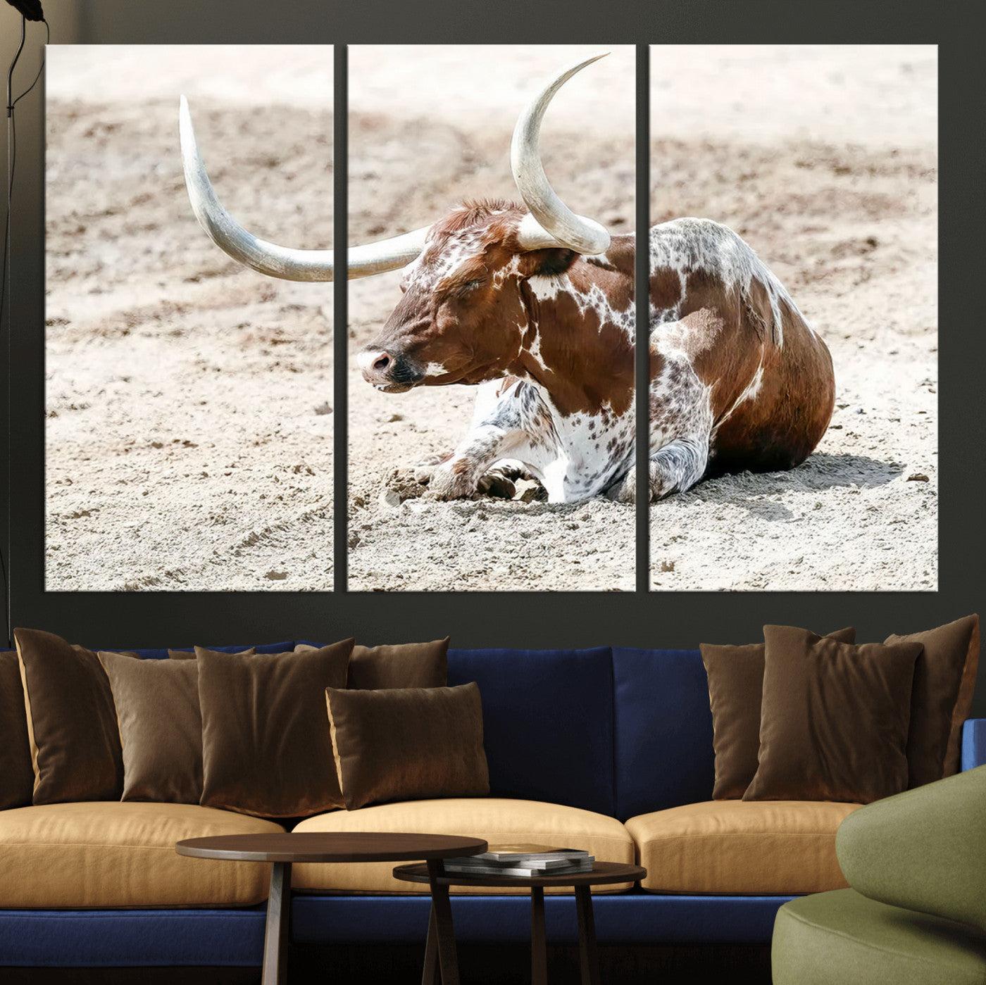 89096667-MGV-CV-36X24-Texas Longhorn Wall Art – Rustic Western Canvas Print, Cattle Photography Decor for Ranch House, Living Room, Office, Man Cave