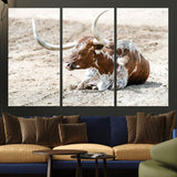 89096667-MGV-CV-36X24-Texas Longhorn Wall Art – Rustic Western Canvas Print, Cattle Photography Decor for Ranch House, Living Room, Office, Man Cave