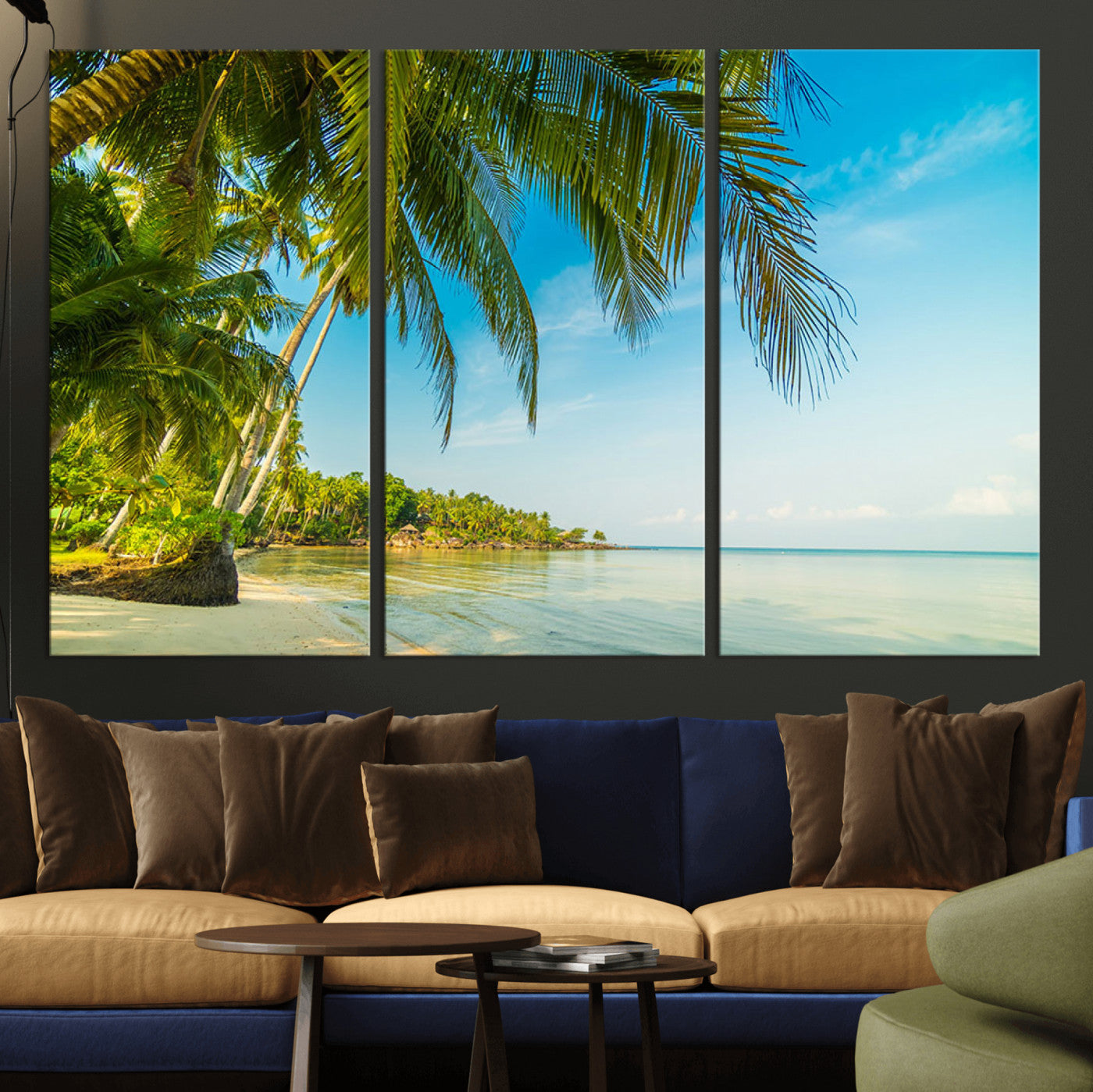 65056721-MGV-CV-36X24-Tropical Beach Wall Art – Palm Tree Coastal Photography Print, Relaxing Ocean Paradise Landscape, Island Seascape Home or Office