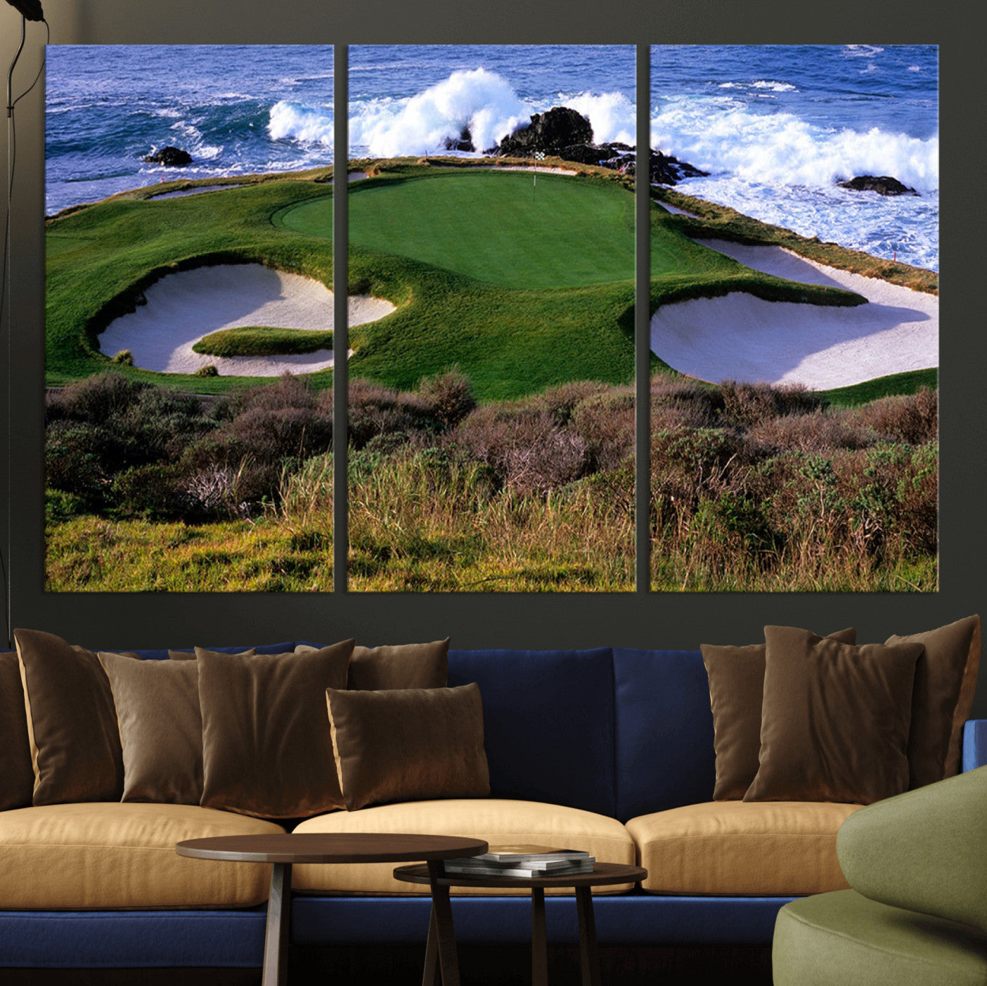 22776914-MGV-CV-36X24-Golf Course Wall Art – Oceanfront Green Canvas Print, Coastal Pebble Beach Photography Sports Decor for Living Room, Office, Man