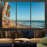 92568259-MGV-CV-36X24-California Beach Wall Art – Palm Tree Pier Canvas Print, Coastal Ocean Photography Seaside Decor for Living Room, Bedroom, Office,