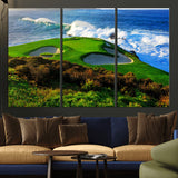 34181847-MGV-CV-36X24-Coastal Golf Course Wall Art – Panoramic Ocean Fairway Canvas Print, Scenic Sports Photography Decor for Office, Man Cave, Living