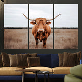 16316734-MGV-CV-36X24-Texas Longhorn Wall Art – Rustic Bull Portrait Canvas Print, Western Farmhouse Animal Photography Decor for Living Room, Office,