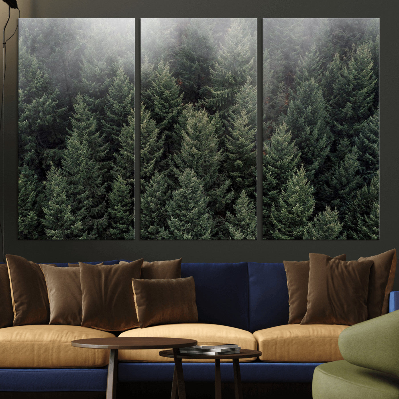 84059409-MGV-CV-36X24-Forest Wall Art – Misty Evergreen Trees Canvas Print, Tranquil Nature Photography Decor for Bedroom, Living Room, Office, Cabin or